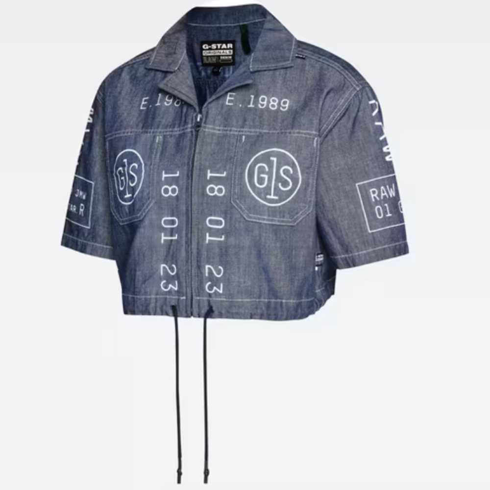 G.Star E.Hawaii Denim Shirt Dark blue with Discharge Print.